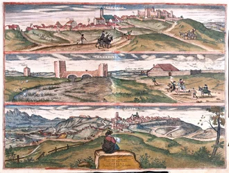 Plasencia - Alcantara - Cabezas, Spanien - i "Civitates Orbis Terrarum" av Georg Braun, Köln 1617