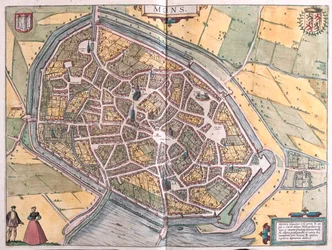 Ruen, Nimes och Bordeaux, Frankrike - i "Civitates Orbis Terrarum" av Georg Braun, Köln 1617