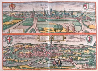 Soest, Warburg, Tyskland - i "Civitates Orbis Terrarum" av Georg Braun, Köln 1617