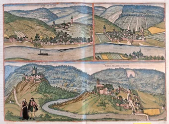 Zell, Berncastel, Manderscheid, Zell an der Mosel, Tyskland - i "Civitates Orbis Terrarum" av Georg Braun, Köln 1617