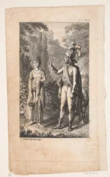 Illustration med man och kvinna i landskap