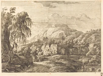 Landskap med kors och figurer