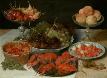 Stilleben med frukt och kräftor