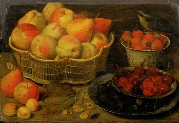 Stilleben med frukt ... (målning på trä)
