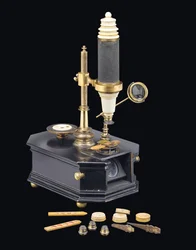 Sammansatt lådmikroskop, c.1775 (trä, metall och glas) (se även 1113960-1)