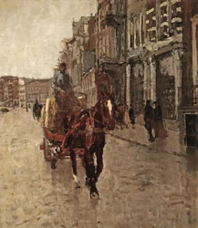 Rokin Westzijde: en hästdragen vagn på Rokin, Amsterdam