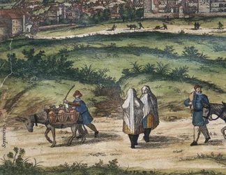 BRAUN, George (1541-1622). ORTELIUS, Abraham (1527-1598). HOGENBERG, Franz (1535-1590). Civitatis Orbis Terrarum (Theatrum orbis terrarum). 1572-1617. Granada (1572). Vänster detalj. Volym I. Etsning. SPANIEN. KASTILIEN OCH LEON. Salamanca. Salamancas univ