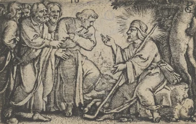 Kristus talar till lärjungarna, från The Story of Christ, 1534-35.