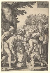 Joseph sänktes ner i en brunn av sina bröder, från serien The Story of Joseph, 1546.