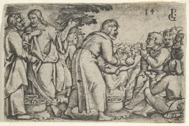 Miraklet med bröden och fiskarna, ur The Story of Christ, 1534-35.
