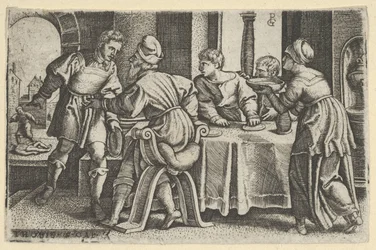 Tobias lämnar bordet, från The Story of Tobias, 1543.