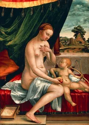Venus och Amor av Georg Pencz (cirka 1500-1550), olja på panel, 47x34 cm, cirka 1528