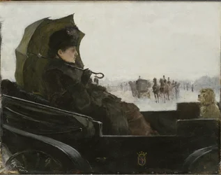 Kvinna i en vagn, Paris - Dam i en landau-vagn, Paris, av Pauli, Georg (1855-1935). olja på trä