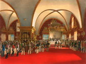 Kröningsbankett i salen i Facettpalatset i Kreml i Moskva, 1856.