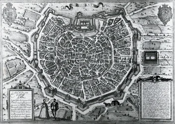 Stadskarta över Milano, 1572, av Antonio Lafreri (1512-1577), publicerad av Georg Braun och Franz Hogenberg, Italien