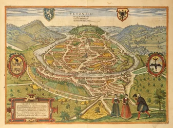 Karta över Besançon från Cities of the World av Georg Braun