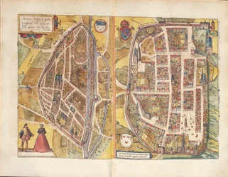 Karta över Chateaudun och Chartres, Frankrike, från Civitates Orbis Terrarum av Georg Braun
