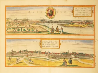 Karta över Dresden och Leipzig från Cities of the World av Georg Braun