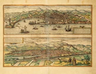 Karta över Genua och Florens från Cities of the World av Georg Braun