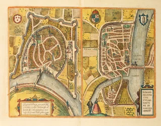 Karta över Grenoble och Le Mans från världsstäder av Georg Braun