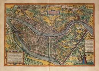 Karta över Lyon, Frankrike, från World Cities av Georg Braun