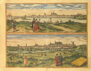 Karta över Orleans och Bourges från Cities of the World av Georg Braun