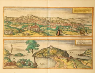 Karta över San Sebastian och Burgos från Civitates Orbis Terrarum av Georg Braun