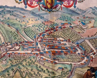 Utsikt över Serravalle Scrivia, av Georg Braun och Franz Hogenberg