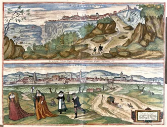 Acquapendente (provinsen Viterbo) och Treviso, Italien (gravyr