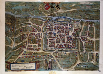 Karta över den tyska staden Weimar. Gravyr från atlasen över "Braun och Hogenberg" 1572