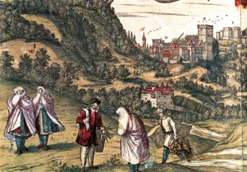 Mauritius av Alhambra, gravyr av George Braun i "Civitatis Orbis Terrarum" skriven av Franz HOGENBERG (1535-1590), redigerad av Gottfried Kempesen i Köln i sex volymer