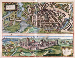 Poznan och Krosno, Polen (gravyr