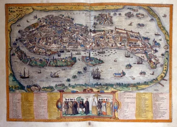 Utsikt över Venedig från Atlas "Civitates Orbis Terrarum" av Braun och Hogenberg
