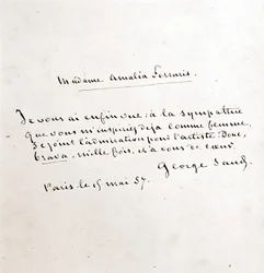 Brev från George Sand (Aurore Dupin, Baronne Dudevant) (1804-1876) till Madame Amalia Ferraris, Paris 19 mars