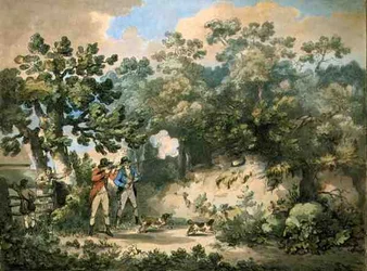 Fasanskjutning, etsat av Thomas Rowlandson (1756-1827), pub. av J. Harris