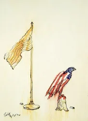 American Eagle förvärvar USA:s flaggfärgning, 1985 (penna & färgtvätt ombord)