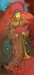 Ängel med trumpet, 1970-tal (gouache på kort)