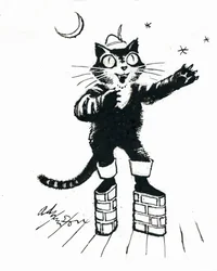 Puss in (tegelväggplattform) stövlar (bläck på genomskinlighet över vitt kort)
