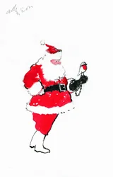 Santa robin-falkenjakt (indisk bläck, penna och gouache på papper)