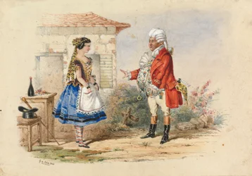 Adina och Dr. Dulcamara, scen från Donizettis L