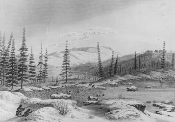 Jägare förföljer karibun vid Fort Enterprize på Franklins expedition, 1821