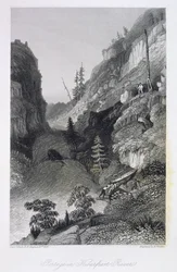 Portage i Rimfrostfloden, 19 augusti 1833, från "Berättelsen om den arktiska landexpeditionen till mynningen av den stora fiskfloden och längs kusterna av Ishavet under åren 1833-35", av Cap