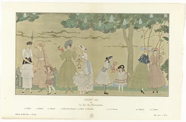 Gazette du Bon Ton, sommaren 1915 - nr 8-9, pl. 3: Vichy (II) / eller / Le Jeu des Marionnettes (titel på objekt)