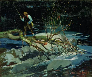 Öringfiske (olja på duk)