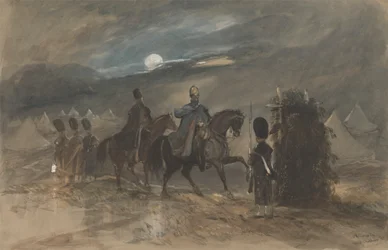 Läger vid Chobham, 1853 med officerare och vaktpost