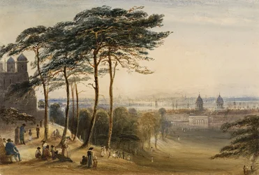 Greenwich från Observatory Hill, ca 1850 (akvarell)