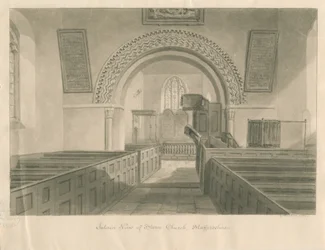 Interiör av Stowe Church: sepiatvätt ritning