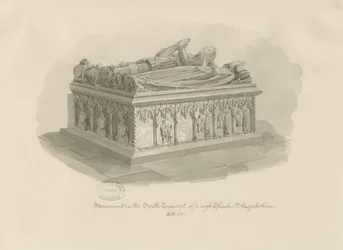 Leigh Church - Monument of Sir John Aston: sepiateckning, 1841