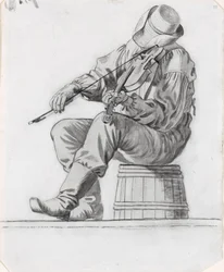 Fiddler (studie till The Jolly Flatboatmen) (recto)