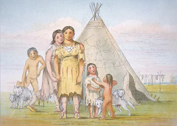 En Comanche-familj utanför sin tipi